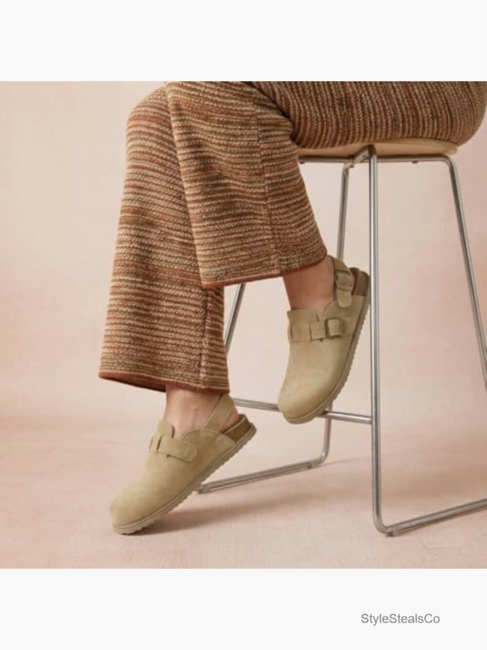 Suede Mules with Adjustable Buckles, Memory Foam, Closed Toe, Summer Clogs - Picture 6 of 7